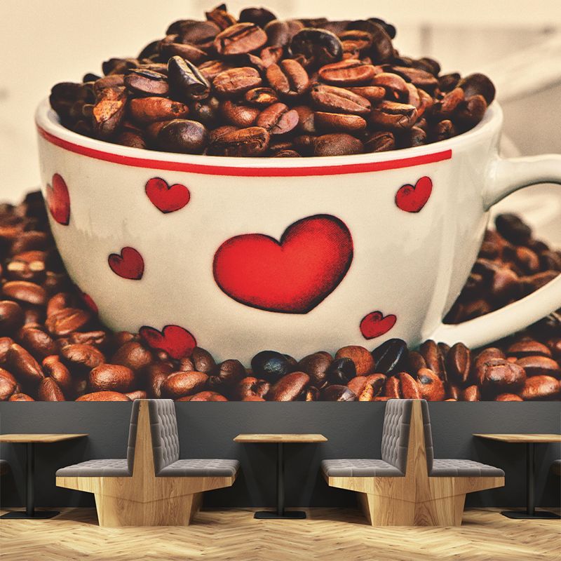 Commercial Use Photography Modern Mural Wallpaper with Coffee Bean Graphic for Coffee Bar