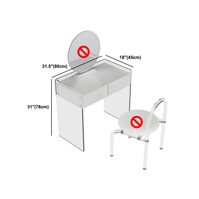 Glam Style Acrylic White Slate Table Top Transparent Base with 2 Drawer Dresser