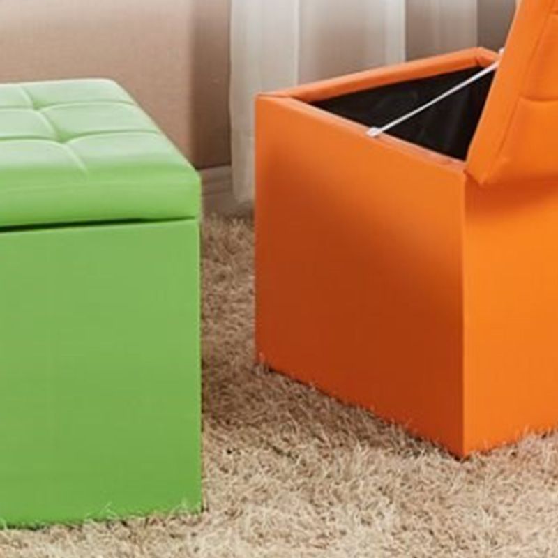 Modern Pouf Ottoman PU Leather Upholstered Tufted Solid Color Square Ottoman with Storage