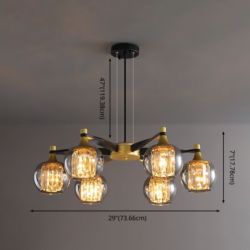 Chandelier postmoderne Chandelier Prismatic Crystal Dining Salle suspendue en noir-or