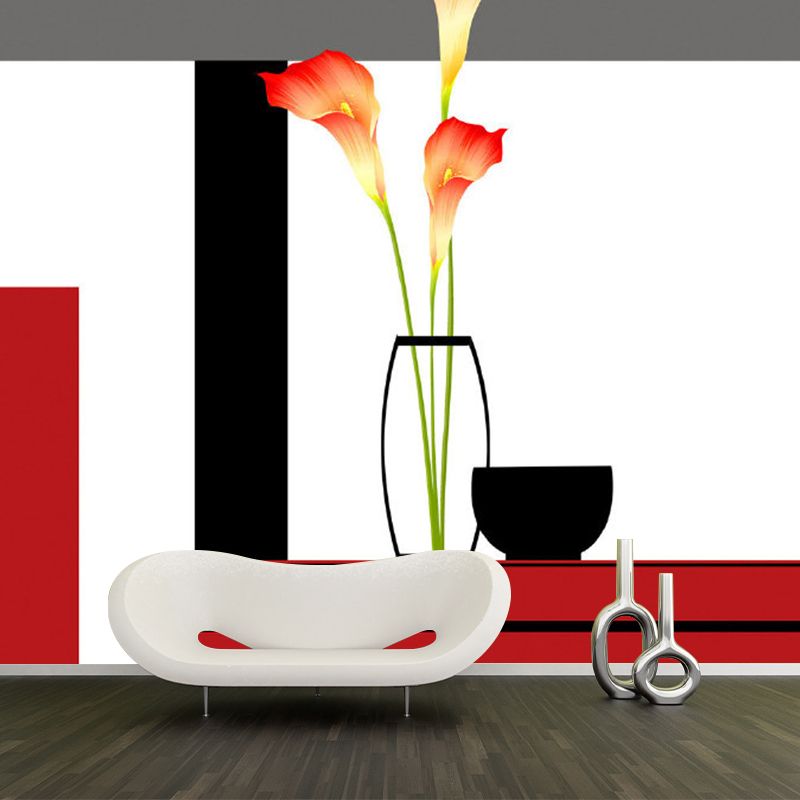 Whole Calla Lily Wallpaper Mural Artistic Beautiful Flower Wall Decor in Red-Black