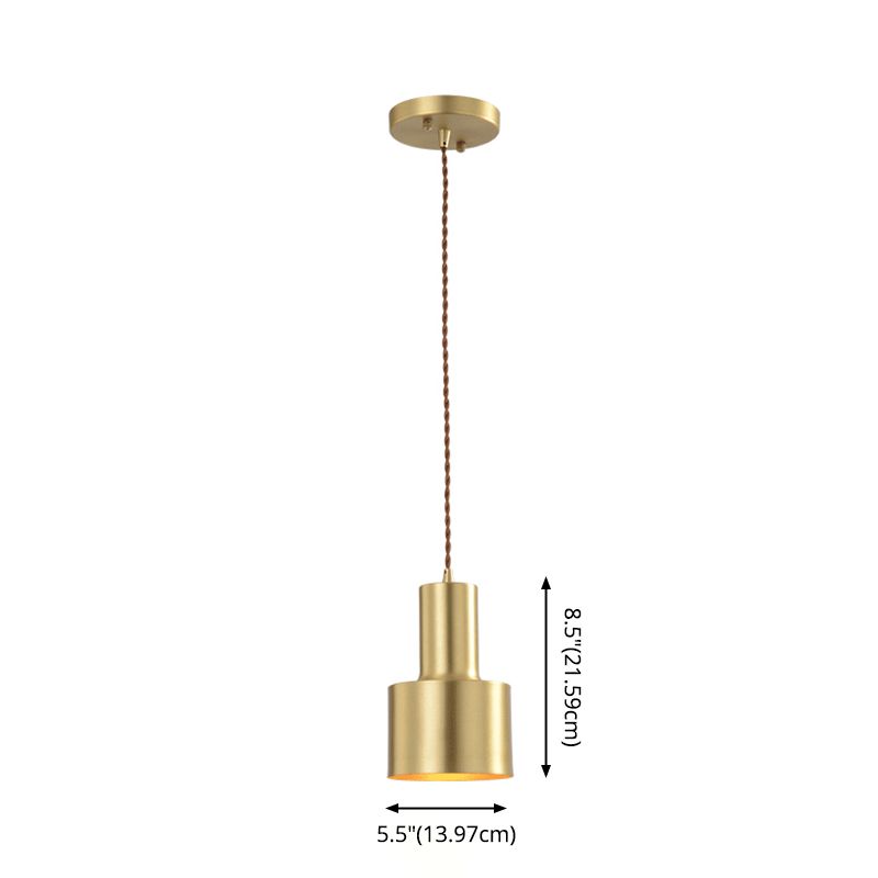 Gold Cylindroid Pendant Light in Modern Creative Style Copper Indoor Hanging Lamp