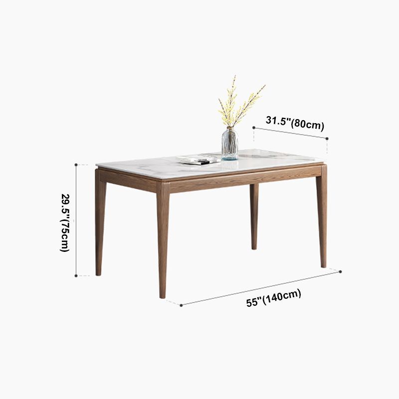 Mesa de comedor moderna rectangular de mediados de siglo Mesa de piedra sinterizada con 4 patas de madera maciza