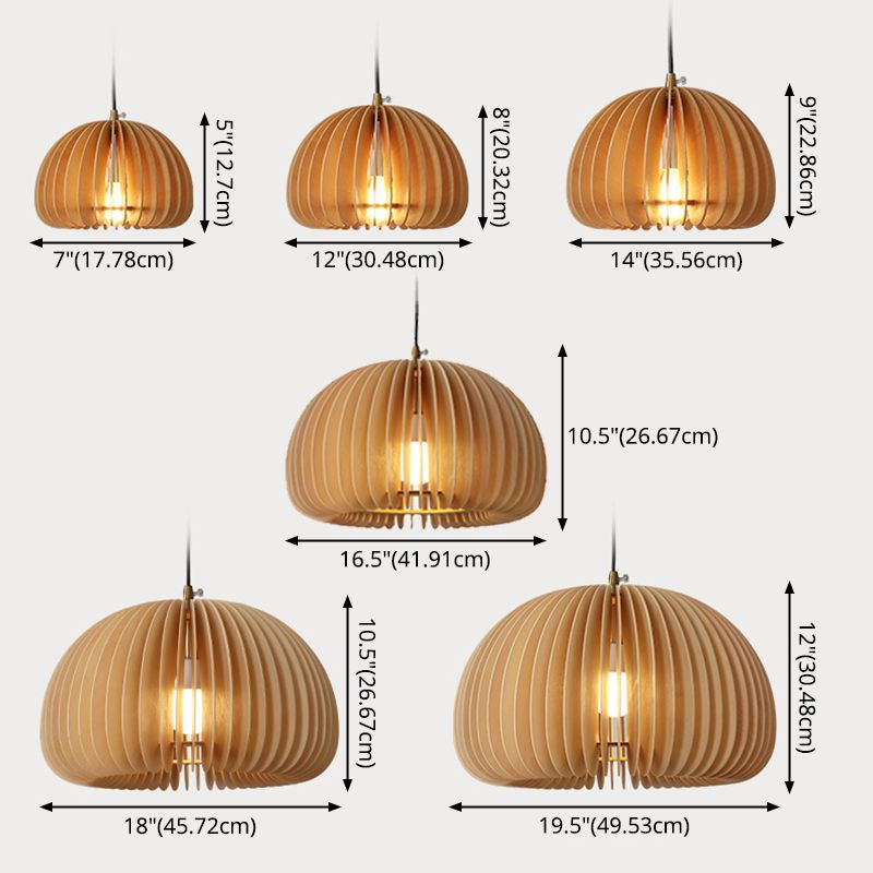 1 Light Pumpkin Hanging Ceiling Lights Creative Modern Wood Pendant for Clothing Store