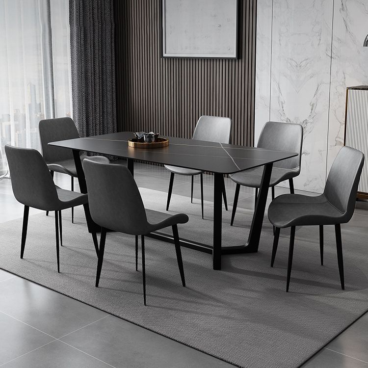 Mesa de comedor de estilo industrial mesa de piedra rectangular con base de caballete