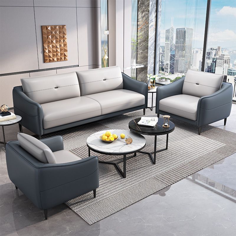 Gray Leather Sofa with Four Legs Loose Back Nordic Style Seating