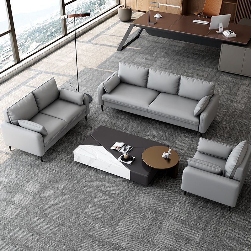 Scandinavian Faux Leather Sofa with Pillow Top Arms for 3 People