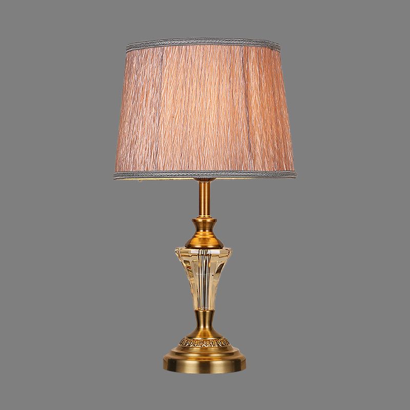 Lampada da comodino contemporanea a 1 lampadina Lampada da lettura a botte dorata con paralume in tessuto