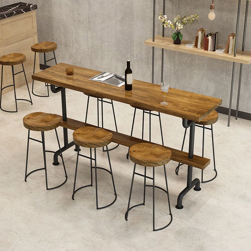Industrial Style Bar Table Bistro Pub Table with Metal Black Base