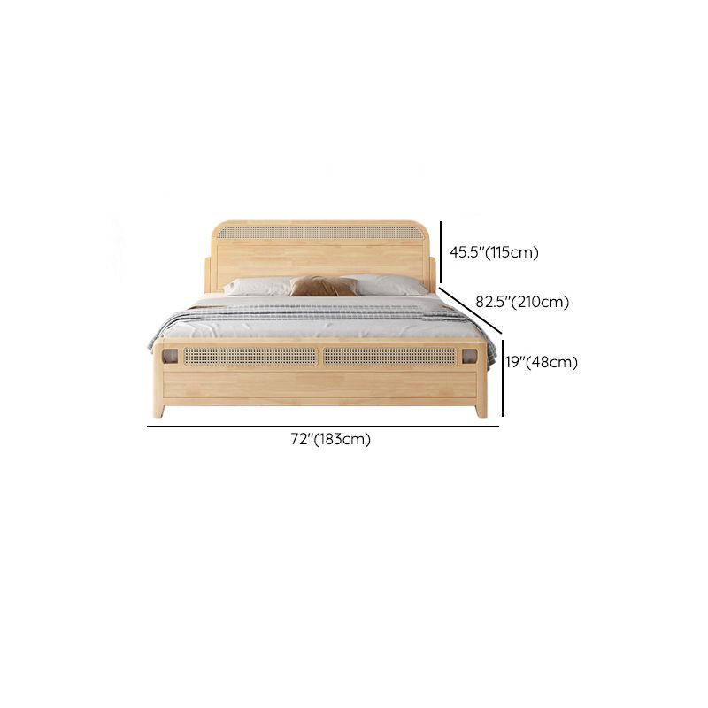 Solid Wood Panel Bed Natural Tropical Rubberwood Bed Frame Rectangular