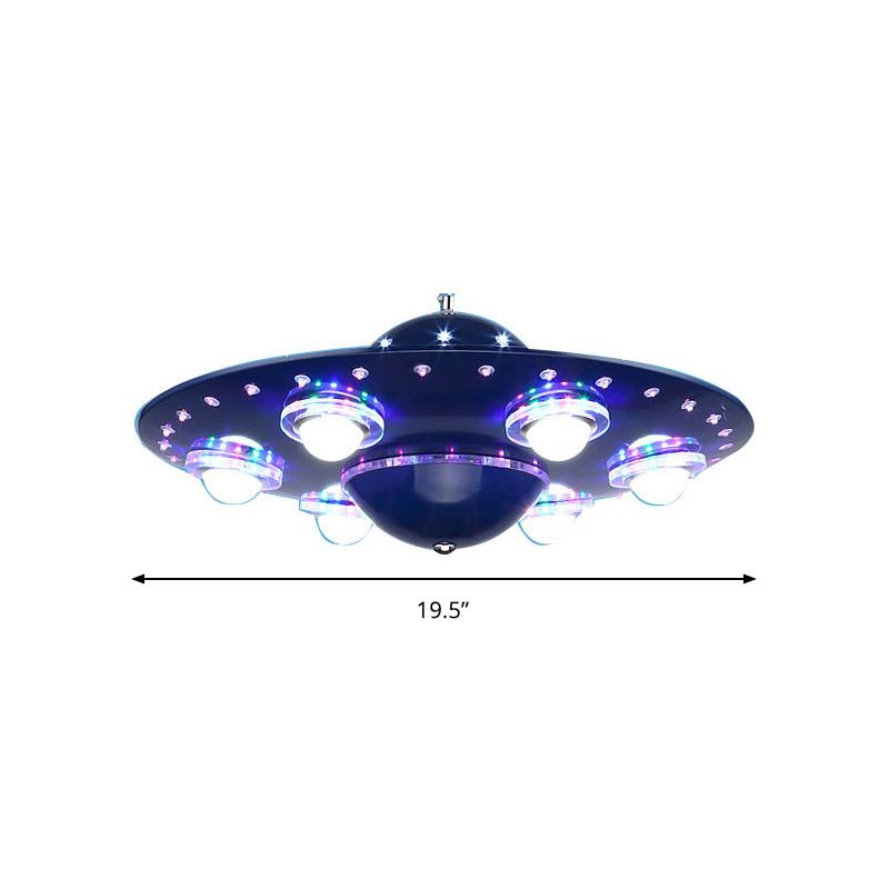 Modern Style Blue Chandelier UFO Six Lights Metal Pendant Lamp for Child Bedroom