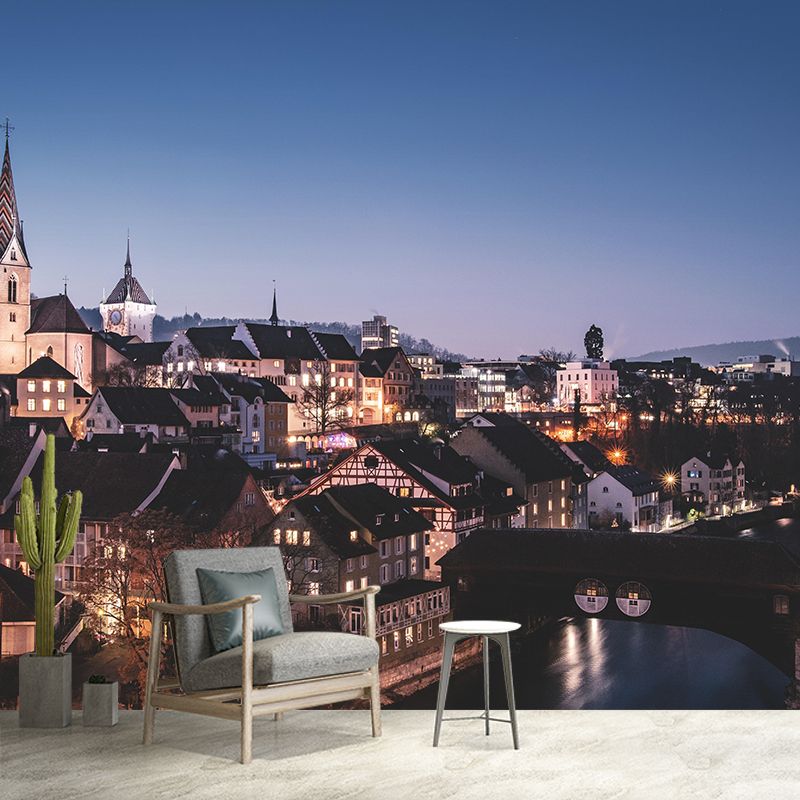 Modern City Mural Decal Mildew Resistant Wall Art for Living Room Bedroom