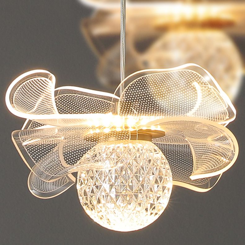 Minimalist Flower Shaped Shade Hanging Lamp, Art Deco Acrylic Shade Hanging Light for Bedroom