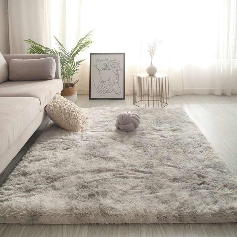 Grey Living Room Area Carpet Solid Color Polyester Area Rug Stain Resistant Rug
