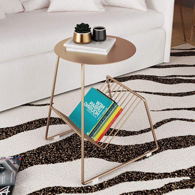 Metallic Frame End Table with Storage Round Accent Side Table