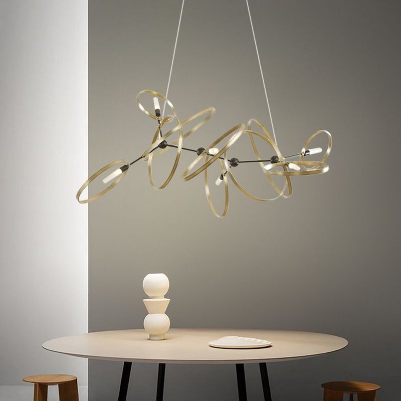 Sala da pranzo a forma di anello a sospensione in metallo a sospensione 6 lampadine il lampadario minimalista in ottone