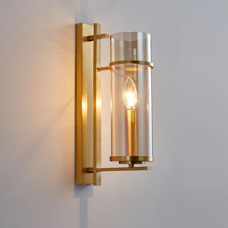Glass Cylinder Shape Wall Light Modern Style 1-Light Wall Light Sconce
