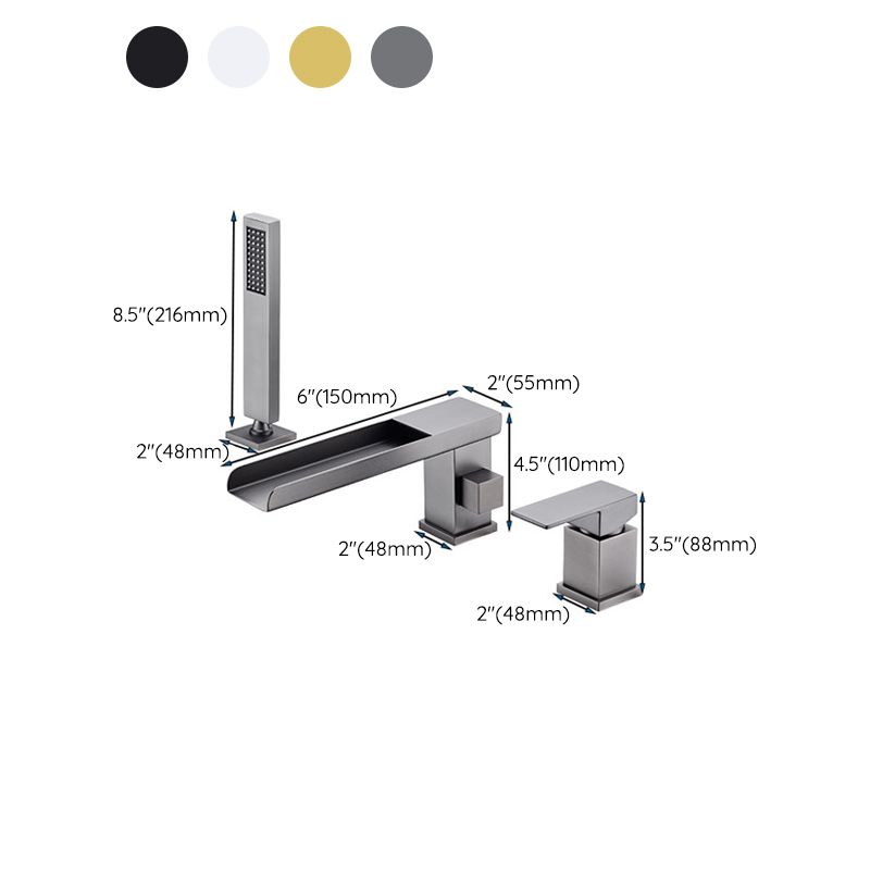 Modern Deck Mounted Copper Roman Tub Faucet Low Arc Tub Faucet Set