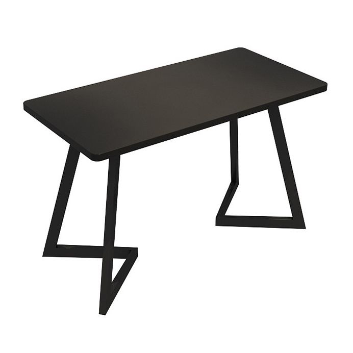 Industrial Dining Table Double Metal Pedestal Table with Black Tabletop for Dining Room