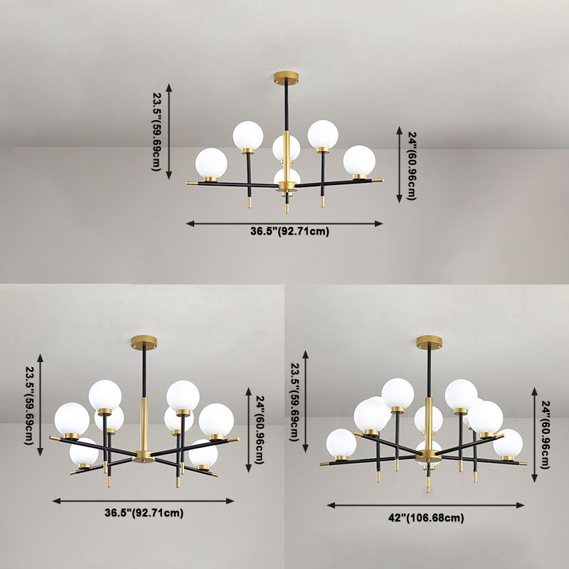 Zwart en gouden binnenhanglampje in moderne artistieke stijl Iron Globe kroonluchter met glazen schaduw