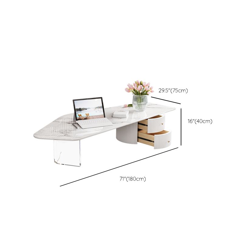 Modern Free Form Slate Cocktail Table 2 Drawers Coffee Table in White