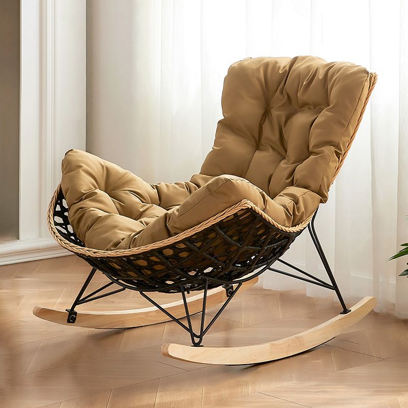Modern Cushions Rocker Chair Metal Frame Nailheads Design Spindle Rocker Chair