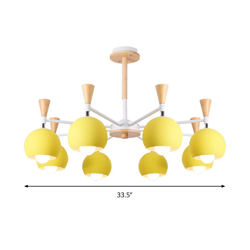 6 Lights Spherical Ceiling Pendant Macaron Metal Chandelier in Yellow for Living Room