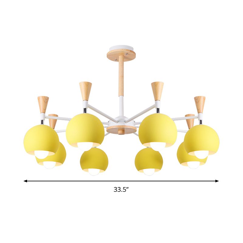 6 lumières Plafond sphérique pendentif en métal macaron en métal en jaune pour le salon