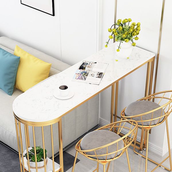 Glam Rectangle Dining Room Counter Table, Marble - 41.3" Bar Table with 2 Storage Shelves