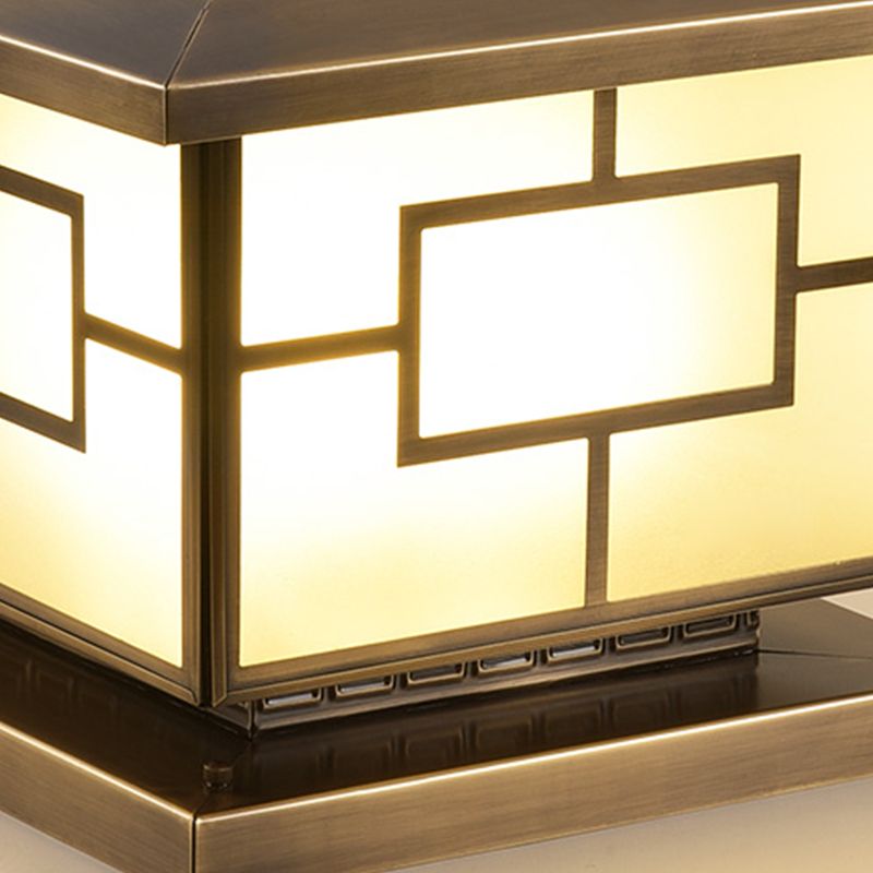 Square Shape Metal Pillar Lamp Modern Style Waterproof Outdoor Light in Bronze
