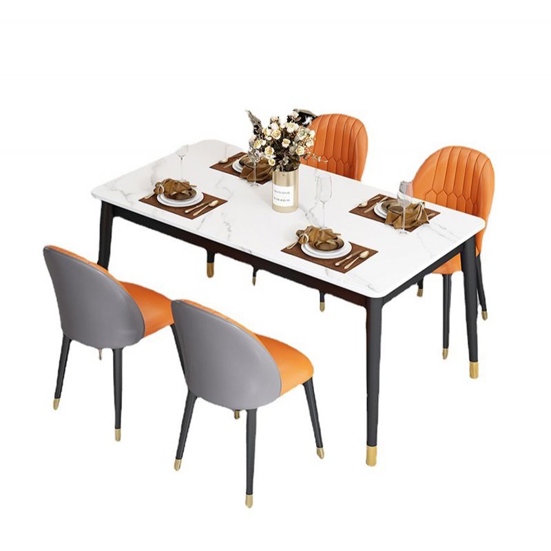 Stone Top Dining Table Rectangle Contemporary Table with 4 Black Legs