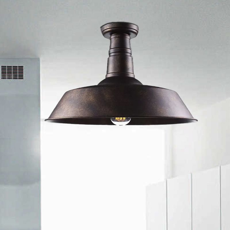 10"/14"/18" Dia Barn Dining Room Ceiling Light Fixture Vintage Style Iron 1 Light Black/White Semi Flush Ceiling Light