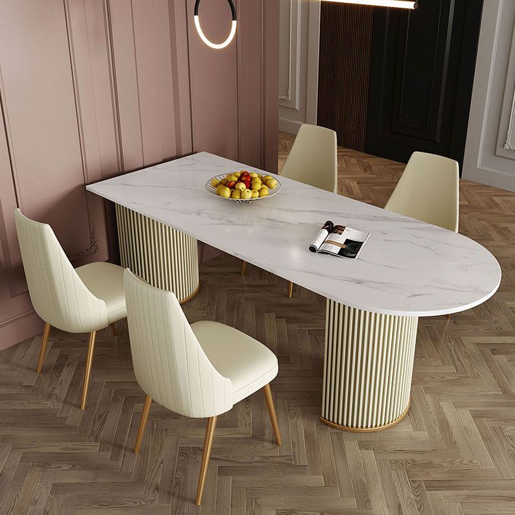 Traditional Luxury Dining Table White Sintered Stone Double Pedestal Table for Kitchen