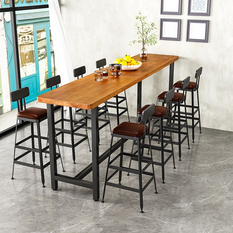 Brown Rectangle Bar Dining Table Contemporary Bar Table with Black Trestle Base