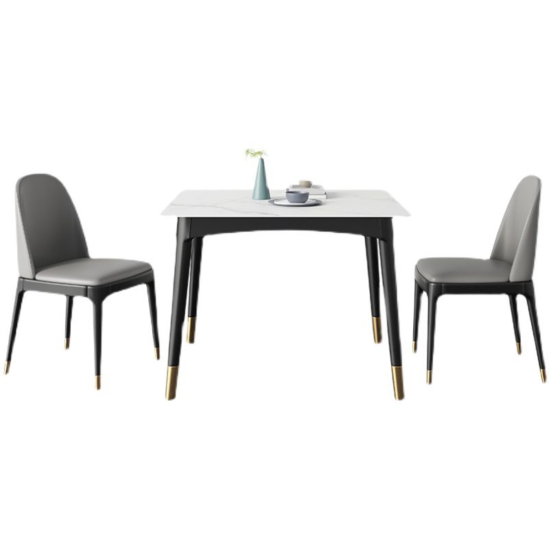 Industrial Sintered Stone Kitchen Dining Table Square Shape Standard Dining Table with 4 Legs Base