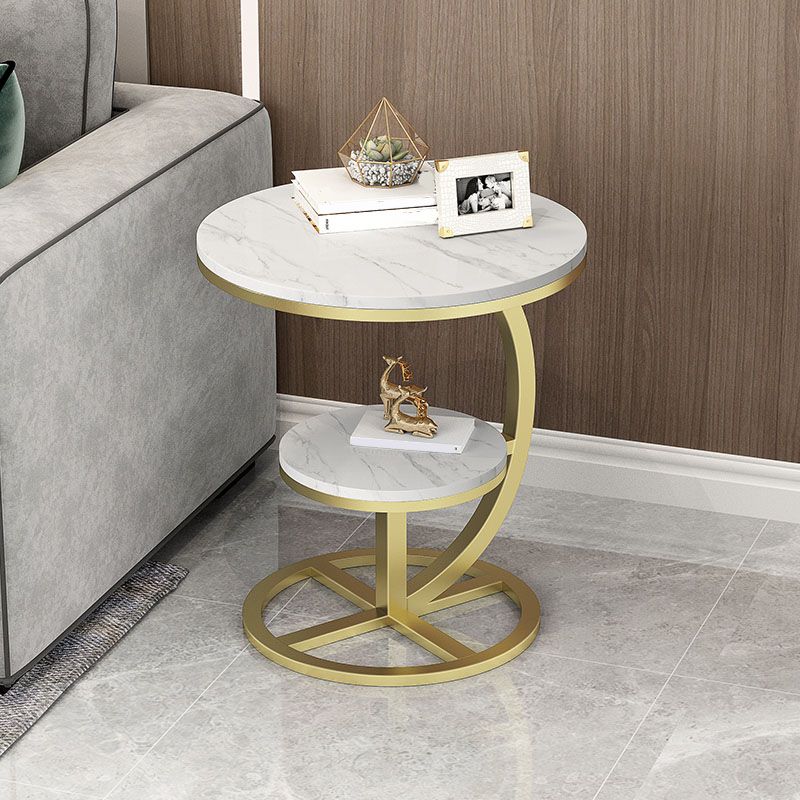 Round Slate Top Side Table 21.65" Tall Metal Abstract End Table with Shelf