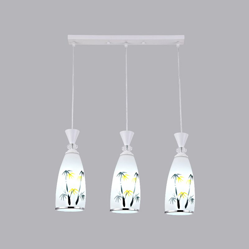 Modern Style Pendant Light Print Glass Shade Suspension Light for Dining Room