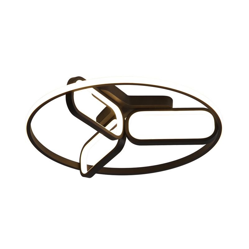 Modernist LED Ceiling Lamp Black/White/Gold Oval and Circle Flush Mount Lighting with Metallic Shade in Warm/White Light