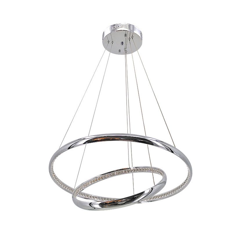 Minimalist Ring Chandelier Lighting Fixture Crystal LED Living Room Pendant Lamp in Chrome, Warm/White Light