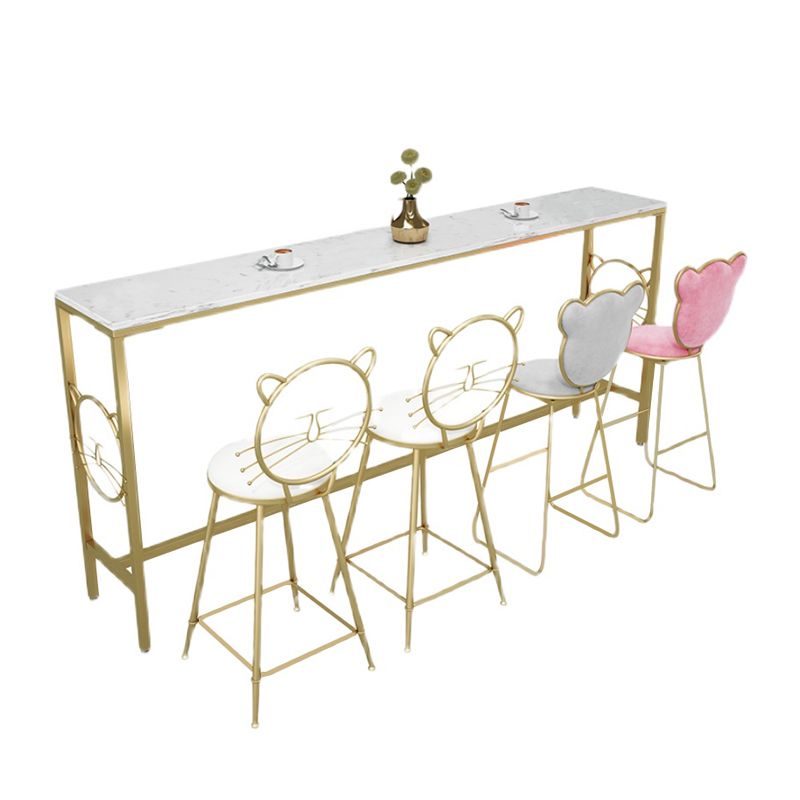 Metal Indoor Bar Height Pub Table Glam Style Bistro Table with Trestle Base