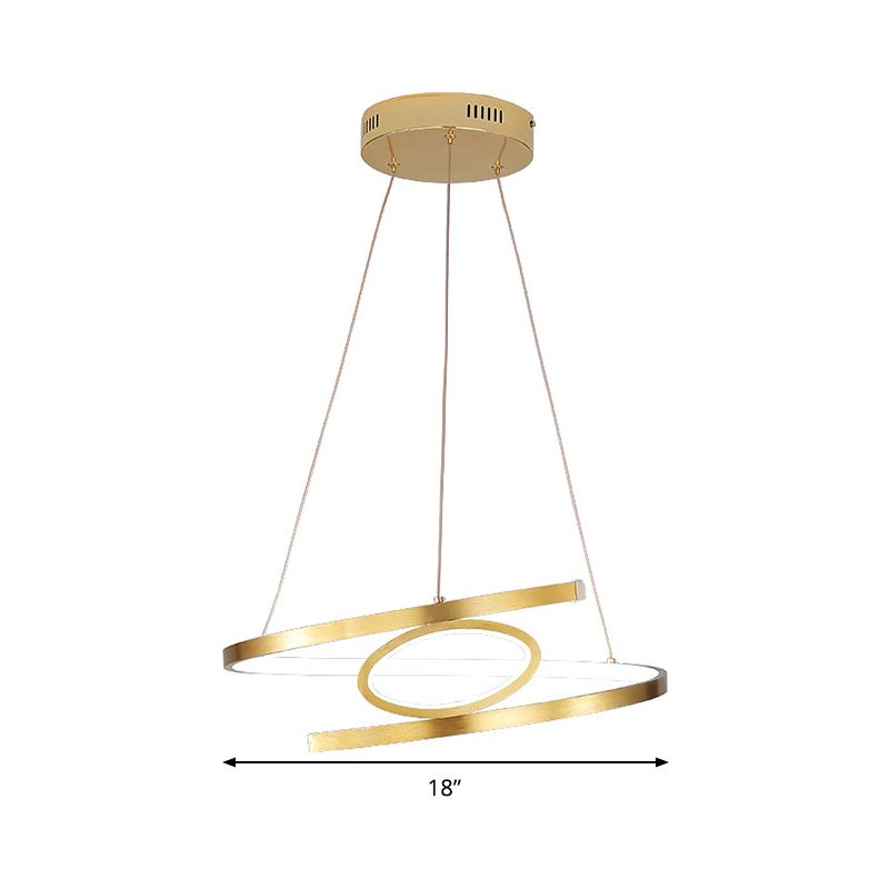 18"/23.5" Wide Spiral Hanging Pendant Light Minimalist Metal Gold LED Ceiling Chandelier, Warm/White Light