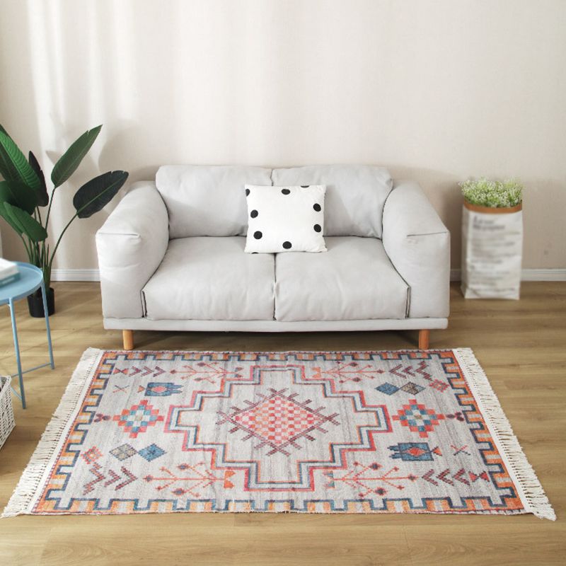 White Tone Moroccan Area Rug Cotton Tribal Print Rug Easy Care Indoor Rug for Living Room