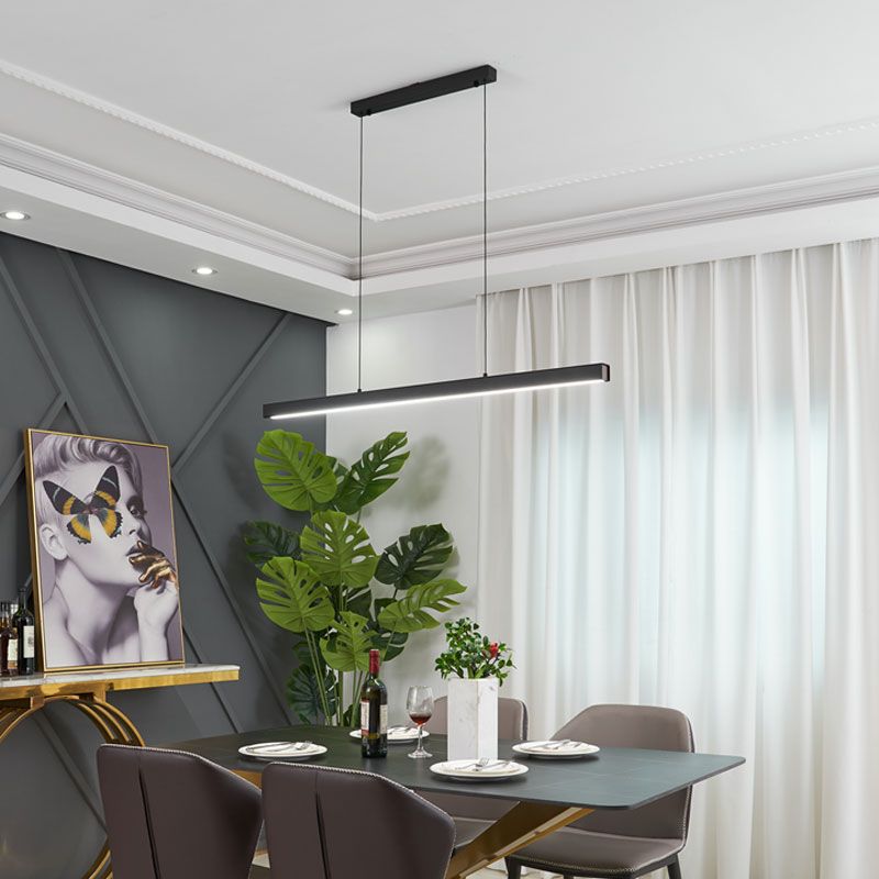 Black Aluminum Island Light Fixtures Modern 1-Light Linear Restaurant LED Hanging Lamps