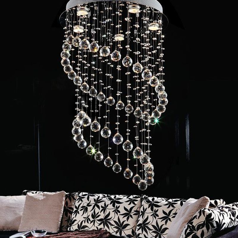 Nickel Circle Flush Mount Lighting Modern 5 Heads Crystal Sphere Flush Light Fixture for Living Room