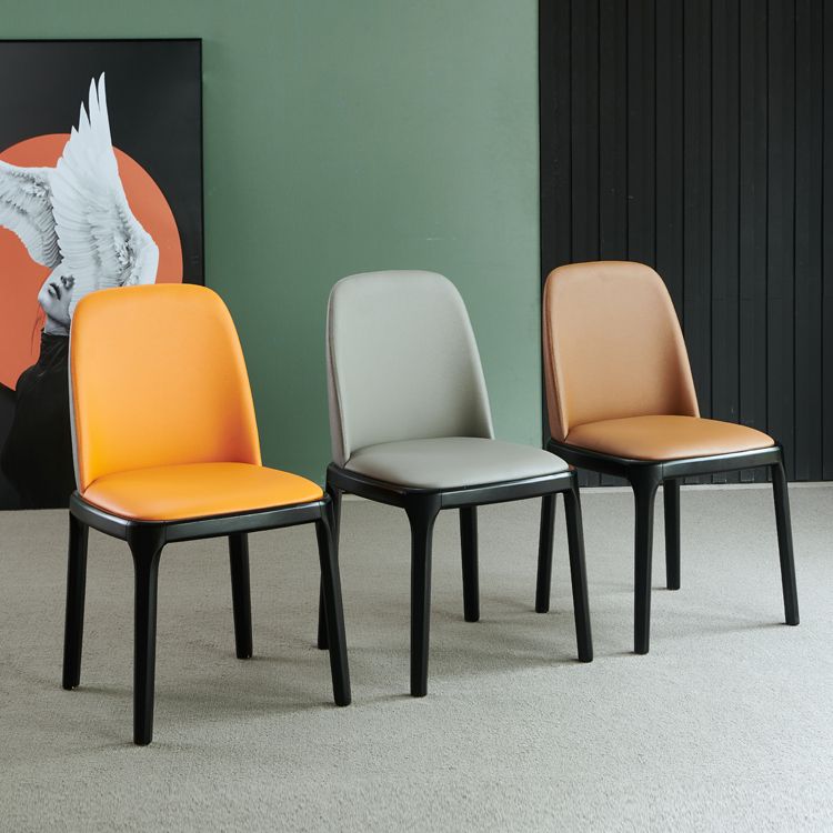 Faux Leather Industrial Dining Room Chair Matte Finish Solid Back Dining Chair