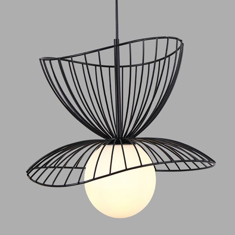Designer Ball Suspension Lighting Wit glas 1 Licht woonkamer Hanglampje met draadkooi