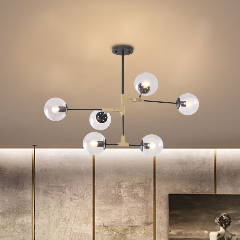 Einfacher Stil Linie Kronleuchter 6/8/10-Kopf-Metall Hanging Light mit Bernstein/Klar/Rauchglaskugel für den Lernraum