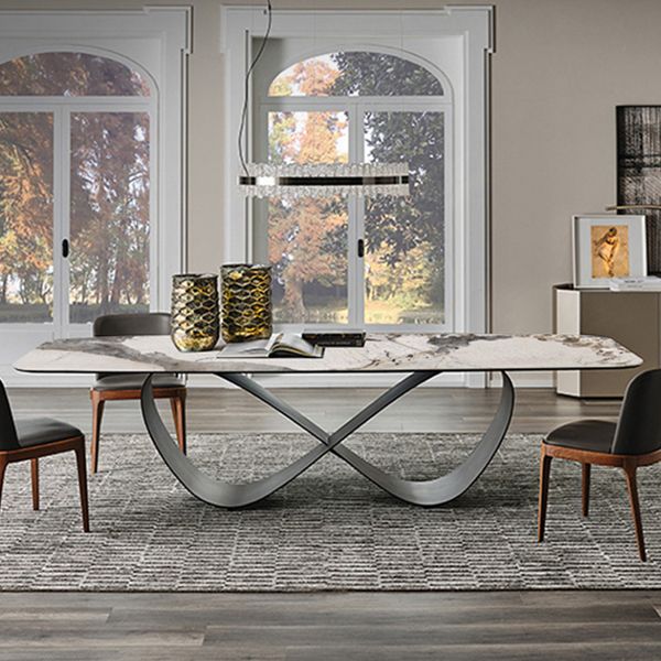 Stone Top Dining Table Industrial Rectangle Table with Pedestal Base