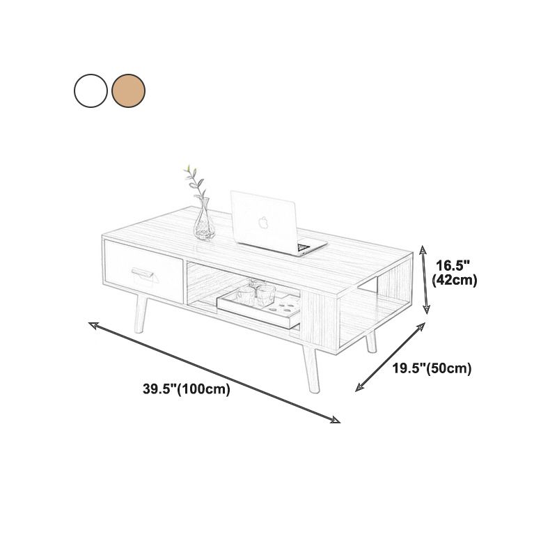 Contemporary 4 Legs Cocktail Table Wood 1 Single Coffee Table with Drawers