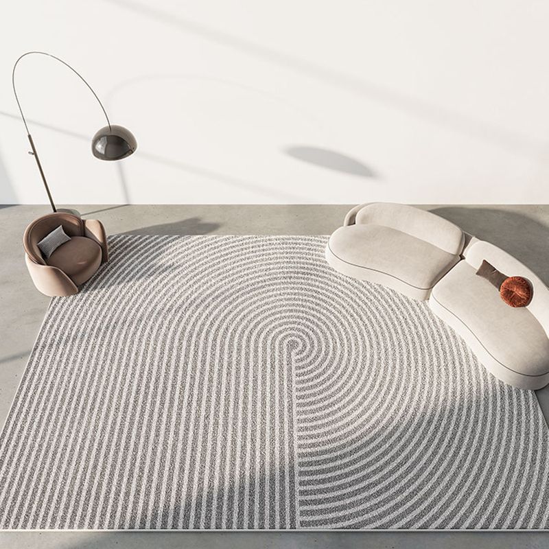 Chic Grey Area Rug Stripe Print Polyester Area Carpet Anti-Slip Rug for Home Decor